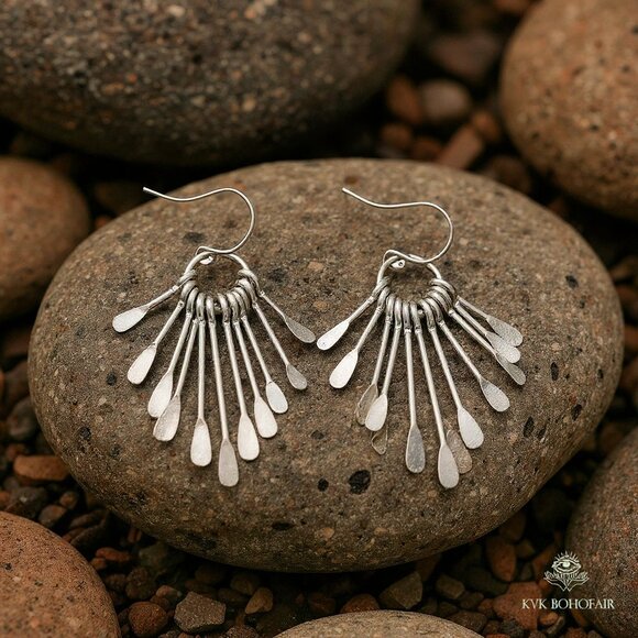 Silver Paddle Fringe Earrings - Picture 1 of 10